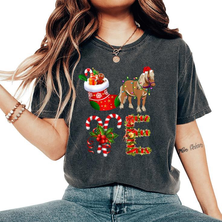 Horse Christmas Lights Led Santa Hat Christmas Women's Oversized Comfort T-Shirt