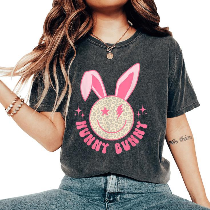 Hunny Bunny Retro Groovy Easter Leopard Smile Face Rabbit Women's Oversized Comfort T-Shirt