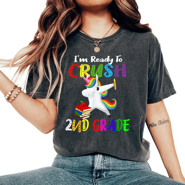 I'm Ready To Crush 2Nd Grade Second Grader Dabbing Unicorn Women's Oversized Comfort T-Shirt