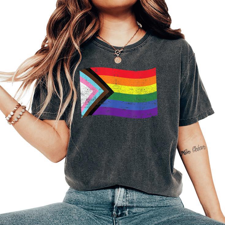 Inclusive Progress Pride Flag Gay Pride Lgbtq Rainbow Flag Women's Oversized Comfort T-Shirt