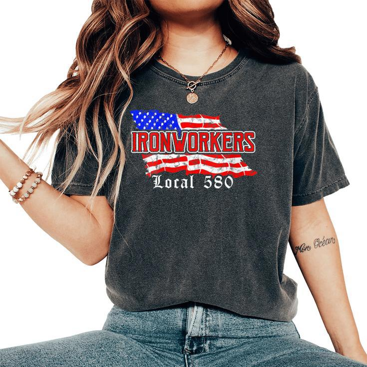 Ironworkers Local 580 Nyc American Flag Patriotic Women's Oversized Comfort T-Shirt