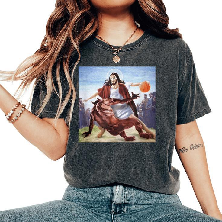 Jesus Crossing Up The Devil Christian Women Women's Oversized Comfort T-Shirt