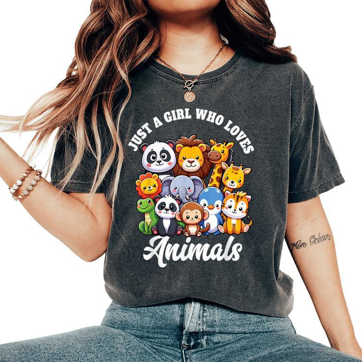Just A Girl Who Loves Animals Wild Cute Zoo Animals Girls Women's Oversized Comfort T-Shirt