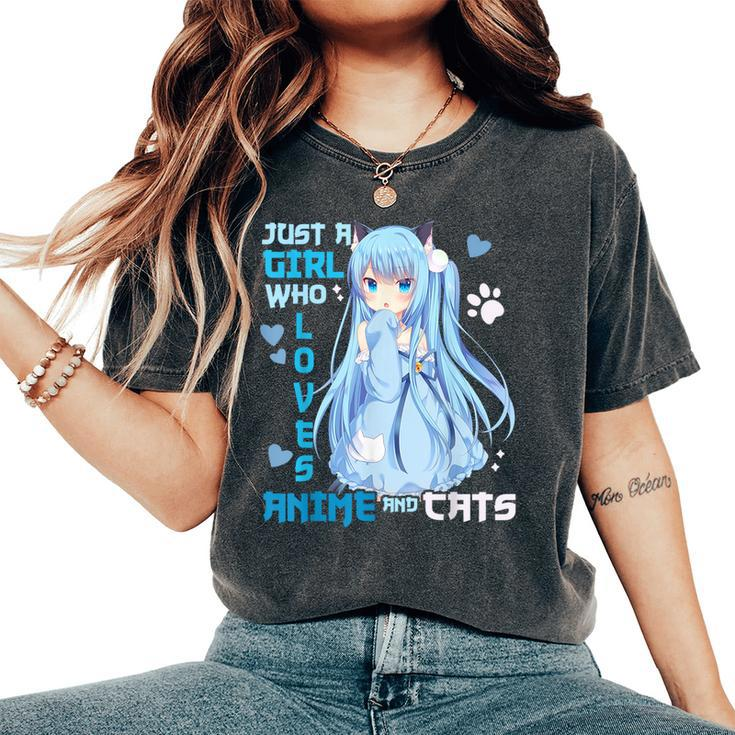 Just A Girl Who Loves Anime And Cats Kawaii Otaku Girl Women's Oversized Comfort T-Shirt