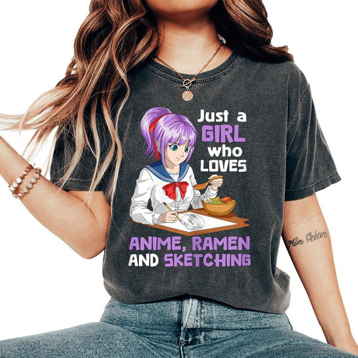 Just A Girl Who Loves Anime Ramen And Sketching Japan Anime Women's Oversized Comfort T-Shirt