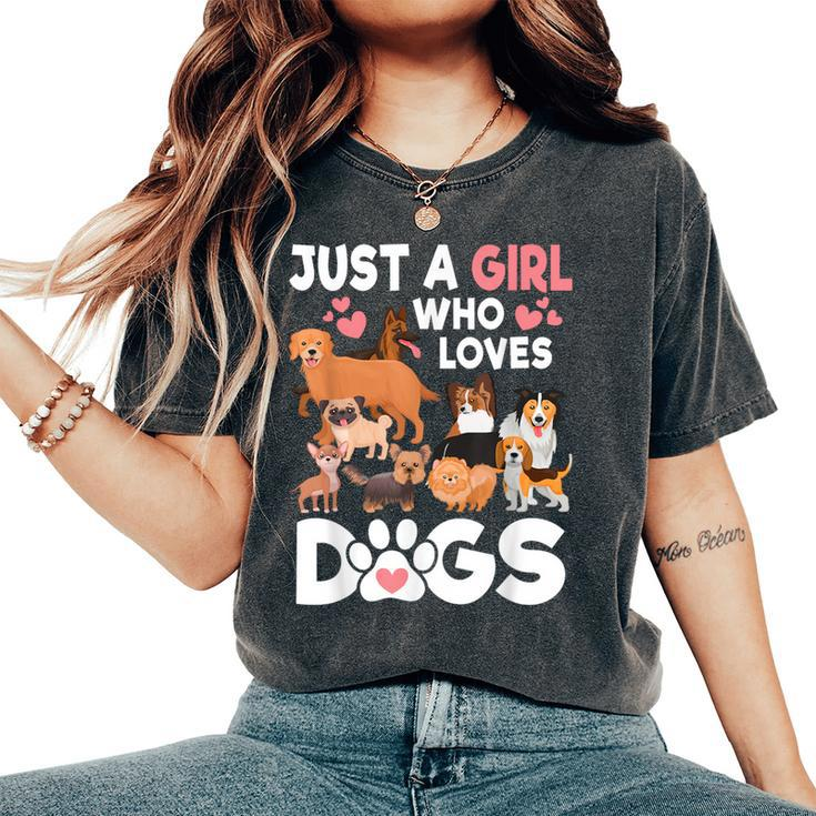 Just A Girl Who Loves Dogs Cute Dog Lover Women's Oversized Comfort T-Shirt