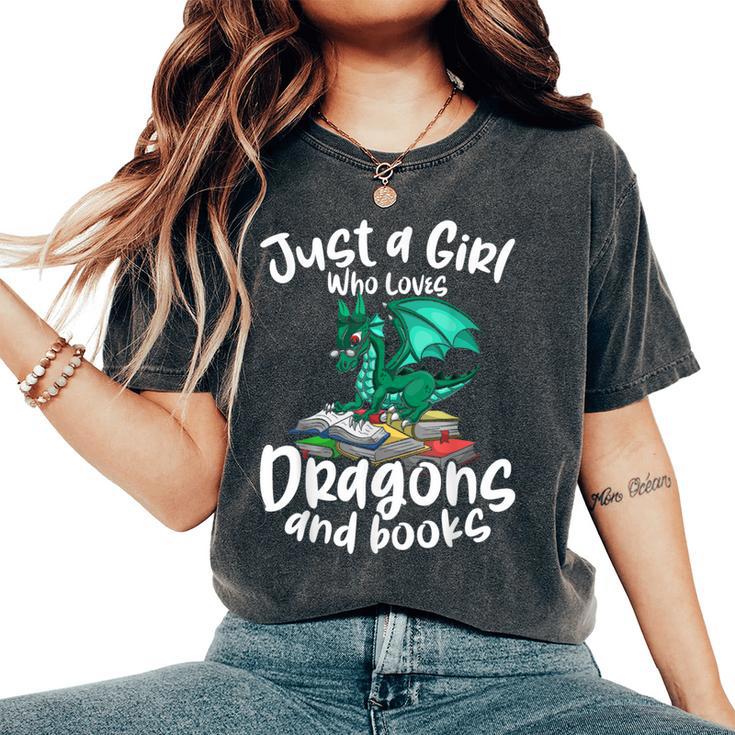 Just A Girl Who Loves Dragons And Books Reading Dragon Women's Oversized Comfort T-Shirt