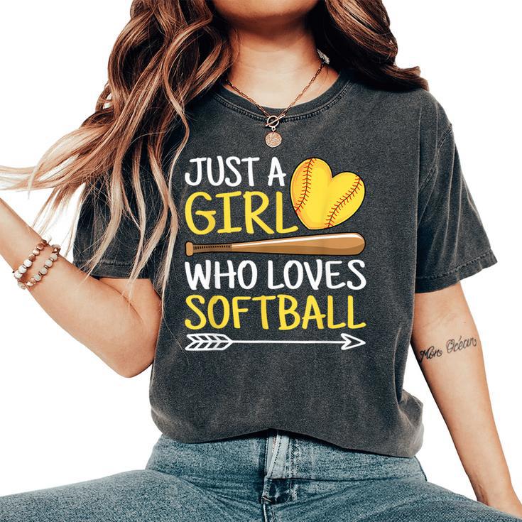 Just A Girl Who Loves Softball Cute Softball Lover Women's Oversized Comfort T-Shirt