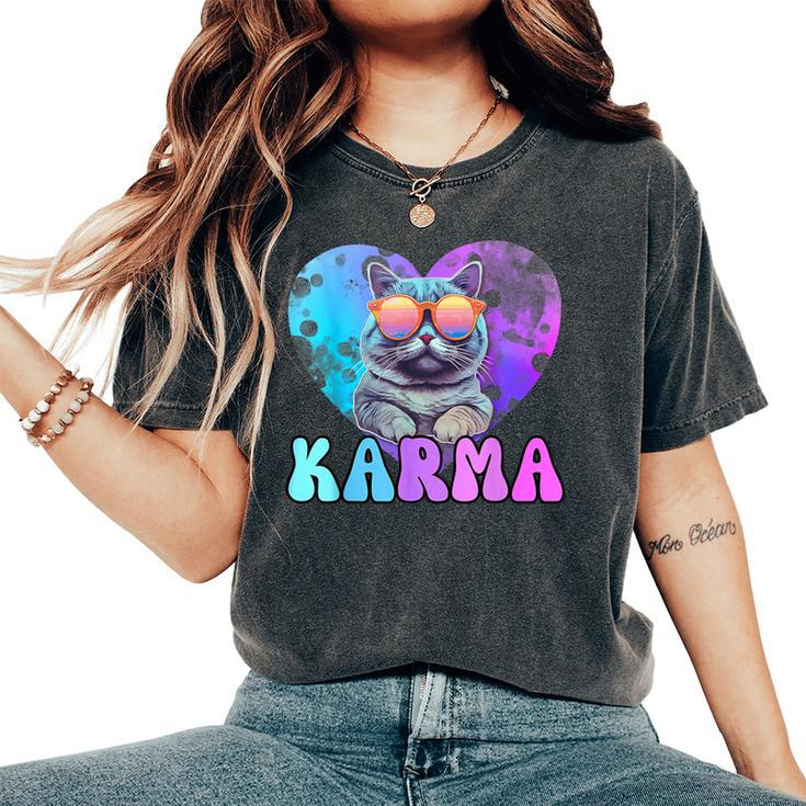 Karma Groovy Letters Concert Summer Heart Cat Lover Women's Oversized Comfort T-Shirt