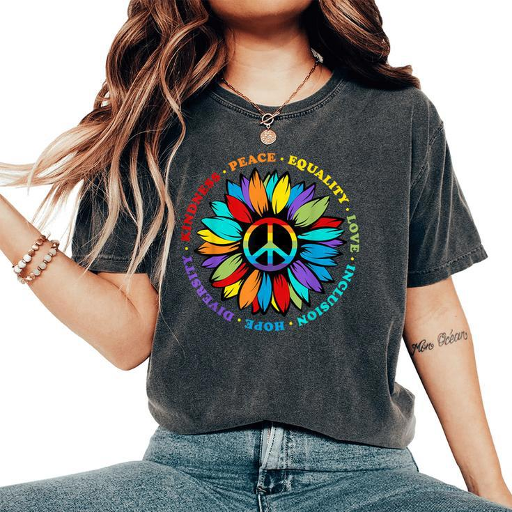 Kindness Peace Equality Love Hope Rainbow Human Rights Women's Oversized Comfort T-Shirt