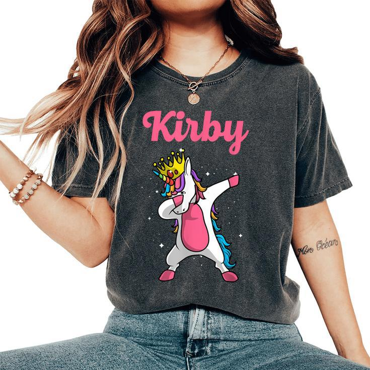 Kirby Name Personalized Birthday Dabbing Unicorn Queen Women's Oversized Comfort T-Shirt