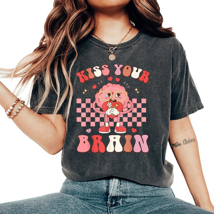 Kiss Your Brain Retro Valentines Day Teacher Squad Kid Women Women's Oversized Comfort T-Shirt