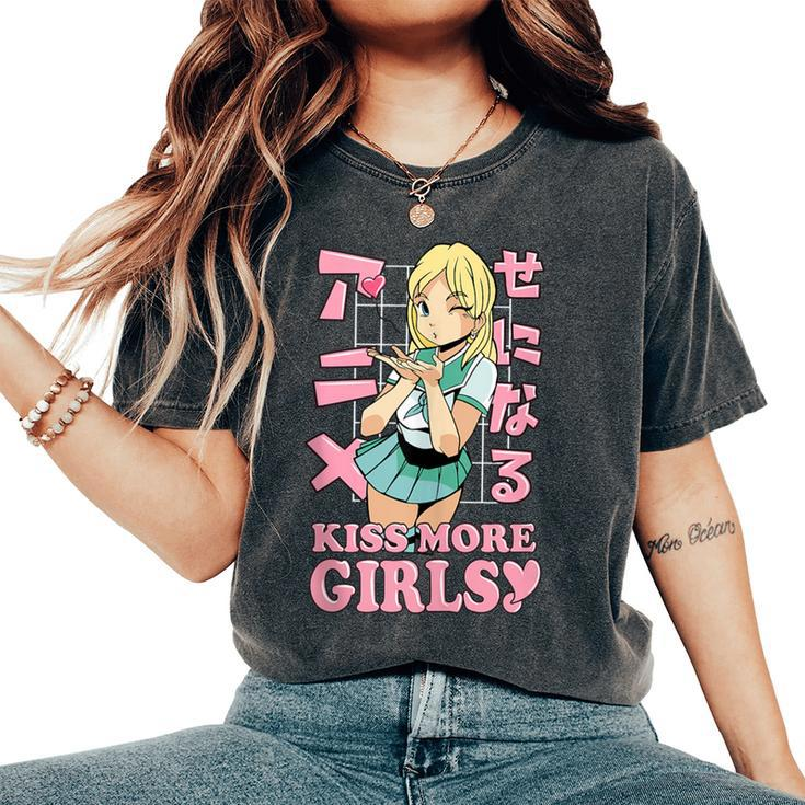 Kiss More Girls Anime Kawaii Cute Lesbian Lgbt Pride Month Women's Oversized Comfort T-Shirt