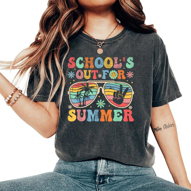 Last Day Of School Groovy School's Out For Summer Teacher Women's Oversized Comfort T-Shirt