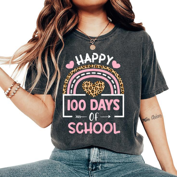 Leopard Rainbow Happy 100Th Day School Cute 100 Days Teacher Women's Oversized Comfort T-Shirt