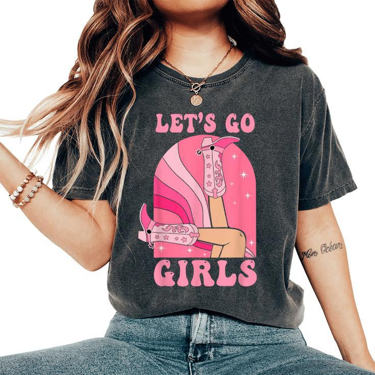 Let's Go Girls Western Cowgirls Pink Groovy Bachelorette Women's Oversized Comfort T-Shirt