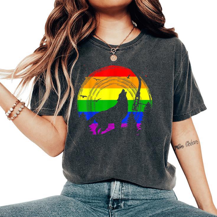 Lgbt Gay Pride Rainbow Flag Music Turntable Wolf Women's Oversized Comfort T-Shirt