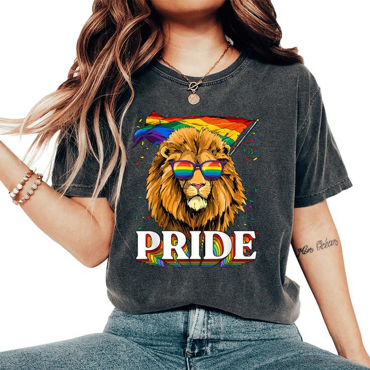 Lgbt Lion Gay Pride Lgbtq Rainbow Flag Sunglasses Women's Oversized Comfort T-Shirt