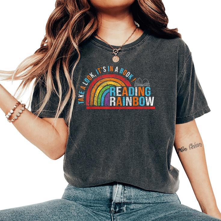 Take A Look A Book Vintage Reading Librarian Rainbow Women's Oversized Comfort T-Shirt
