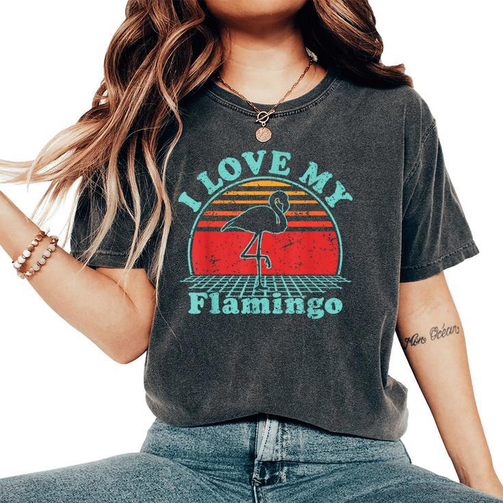 I Love My Flamingo Vintage 80S Style Women's Oversized Comfort T-Shirt