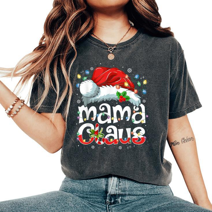 Mama Claus Christmas Lights Santa Hat Pajama Family Matching Women's Oversized Comfort T-Shirt
