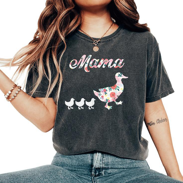 Mama Duck Mama Duck And 3 Ducklings Floral Mom Of 3 Women's Oversized Comfort T-Shirt