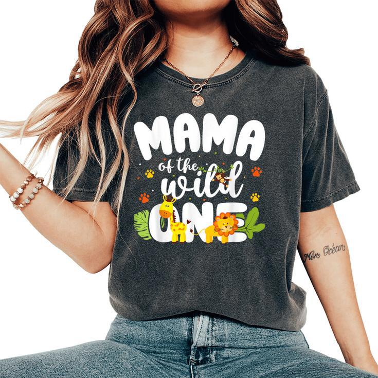Mama Of The Wild One Mom Zoo Birthday Safari Jungle Animal Women's Oversized Comfort T-Shirt