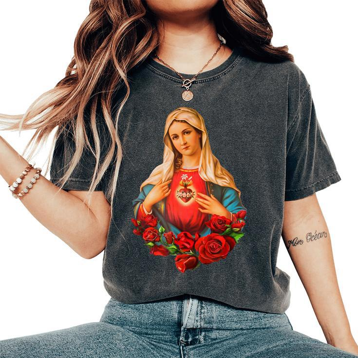 Mary Mother Of God Heart Of Virgin Mary Classic Catholic Women's Oversized Comfort T-Shirt