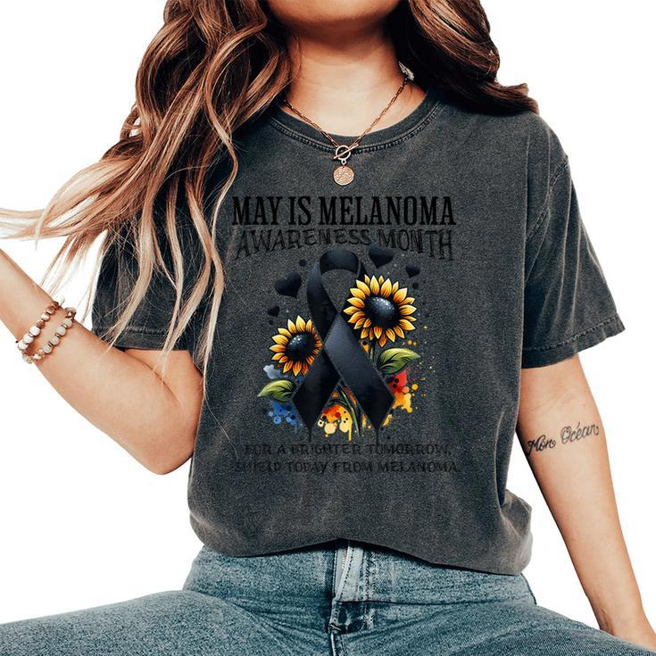 May Is Melanoma Awareness Month Sunflower Black Ribbon Women's Oversized Comfort T-Shirt