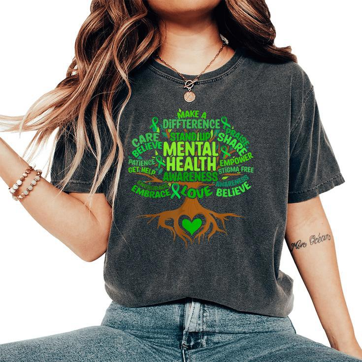 Mental Health Awareness Tree Grreen Ribbon Women's Oversized Comfort T-Shirt