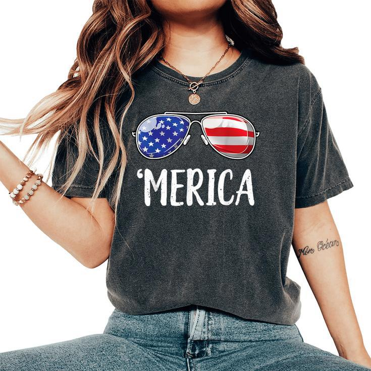 Merica Sunglasses 4Th Of July Usa American Flag Women's Oversized Comfort T-Shirt