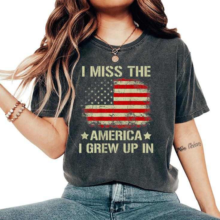 I Miss The America I Grew Up In Retro American Flag On Back Women's Oversized Comfort T-Shirt