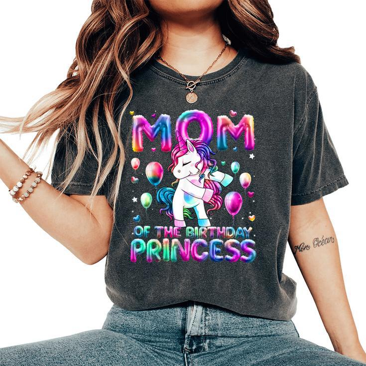 Mom Of The Birthday Princess Girl Flossing Unicorn Mommy Women's Oversized Comfort T-Shirt