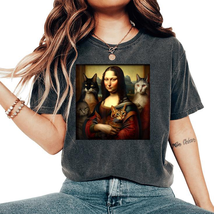 Mona Lisa Leonardo Da Vinci Cat Lady Cat Mom Cat Lover Women's Oversized Comfort T-Shirt