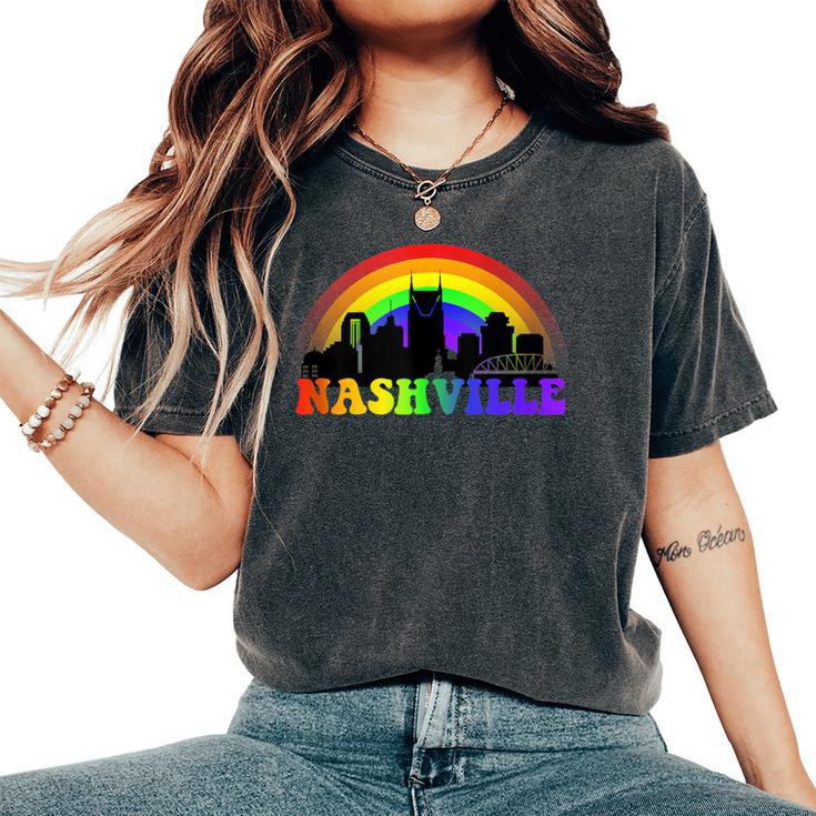 Nashville Pride Lgbtq Gay City Silhouette Rainbow Women's Oversized Comfort T-Shirt