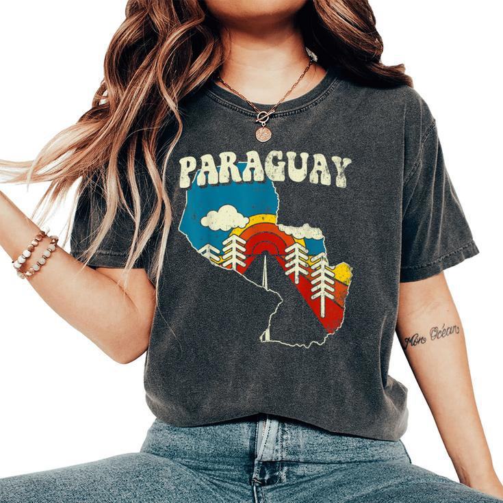 Paraguay Vintage Paraguayan Country Rainbow Retro 70S Map Women's Oversized Comfort T-Shirt