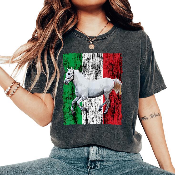 Patriotic Horse Italy Flag Distressed Italian White Horse Women's Oversized Comfort T-Shirt