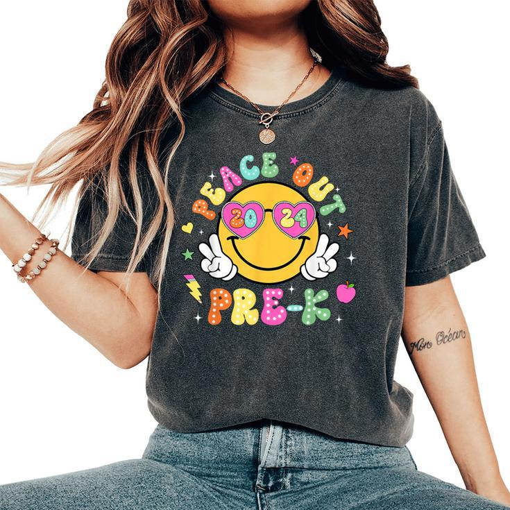 Peace Out Pre-K Cute Groovy Last Day Of Pre-K Women's Oversized Comfort T-Shirt