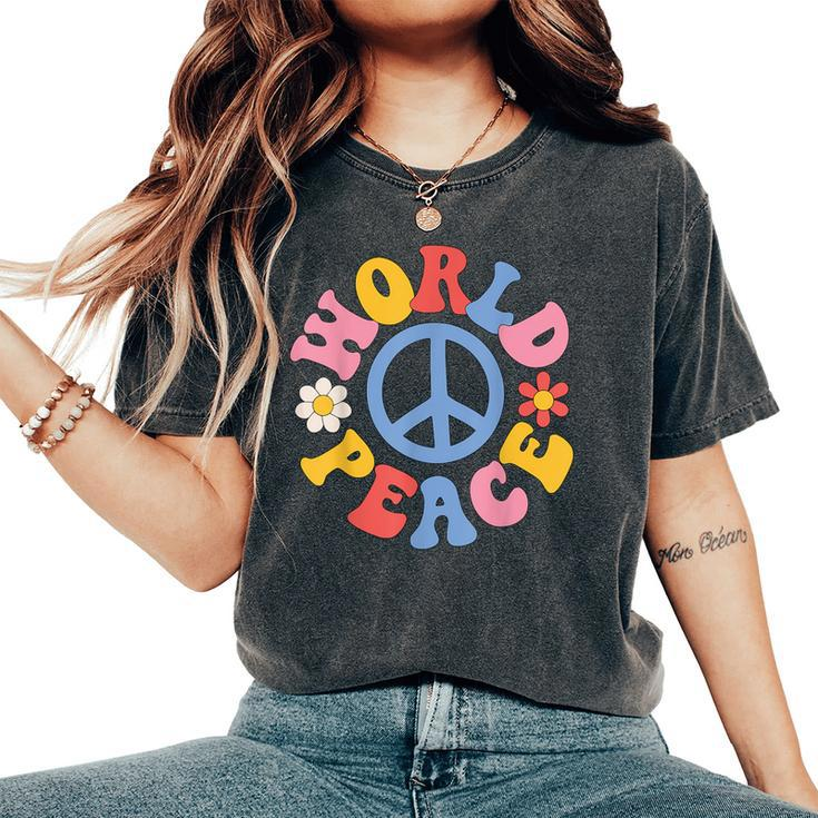 Peace Sign World 60'S Retro Groovy 70S Hippie Womens Women's Oversized Comfort T-Shirt