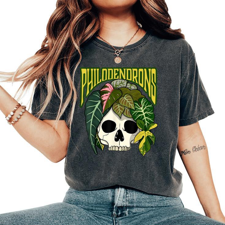 Philodendron House Plant Lover Skull Aroids Head Planter Women's Oversized Comfort T-Shirt