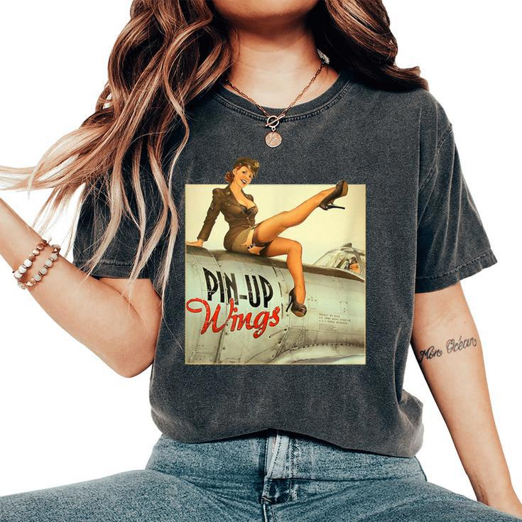 Pin Up Girl Wings Vintage Poster Ww2 Women's Oversized Comfort T-Shirt