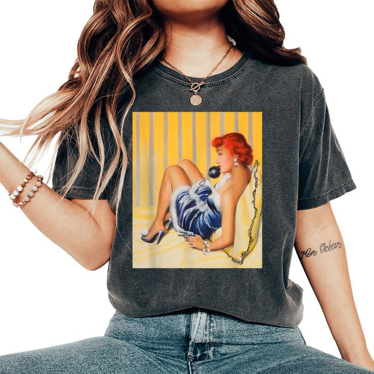 Pin Up Hot Girl Redhead Ginger In Heels-Vintage Pinup Girl Women's Oversized Comfort T-Shirt