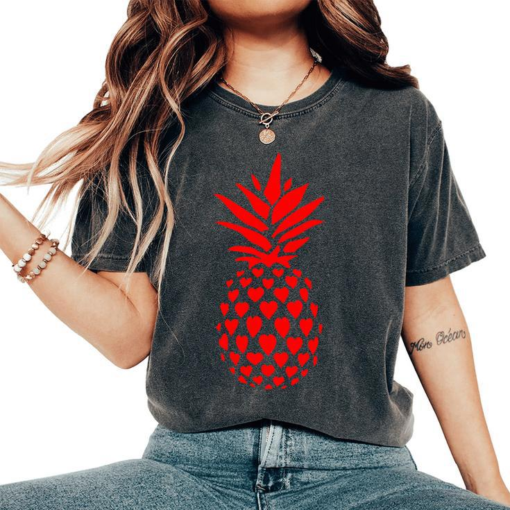 Pineapple Red Hearts Valentines Day Adult Women's Oversized Comfort T-Shirt