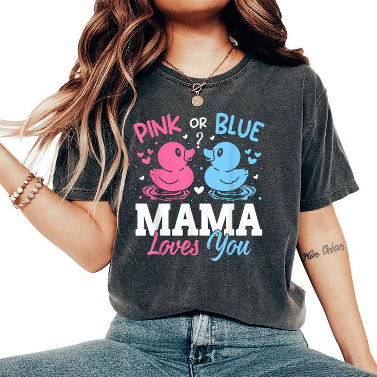 Pink Or Blue Gender Reveal Party Announcement Mama Duck Women's Oversized Comfort T-Shirt