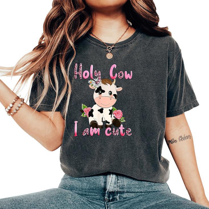 Pink Vintage Holy Cow I'm Cute Moo Cow Mama Leopard Floral Women's Oversized Comfort T-Shirt