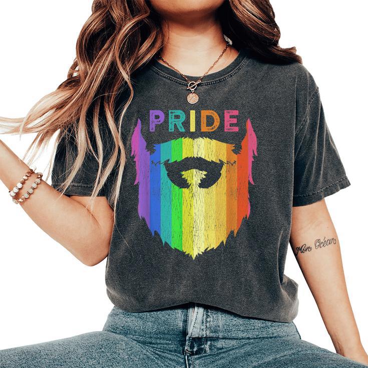 Pride Rainbow Beard Lgbtq Gay Pride Day Quote Saying Meme Women's Oversized Comfort T-Shirt