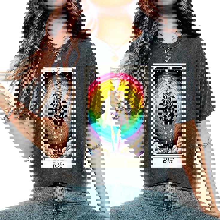 Pride Rainbow Tarot Card Skeleton Women's Oversized Comfort T-Shirt