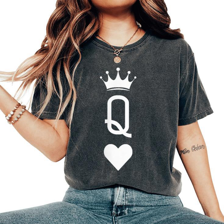 Queen Of Hearts Playing Card Vintage Crown Women's Oversized Comfort T-Shirt