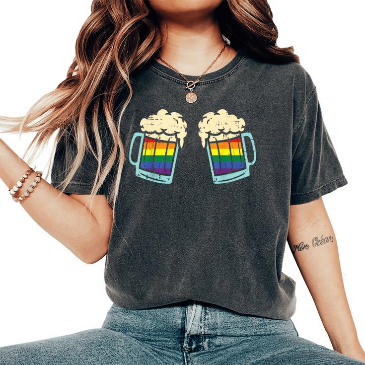 Rainbow Beer Bra Lesbian Gay Pride Ally Lgbtq Women Women's Oversized Comfort T-Shirt