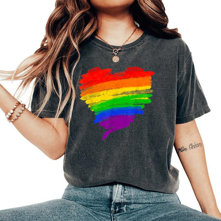 Rainbow Heart Lgbt Ally Lgbtq Lesbian Transgender Gay Pride Women's Oversized Comfort T-Shirt